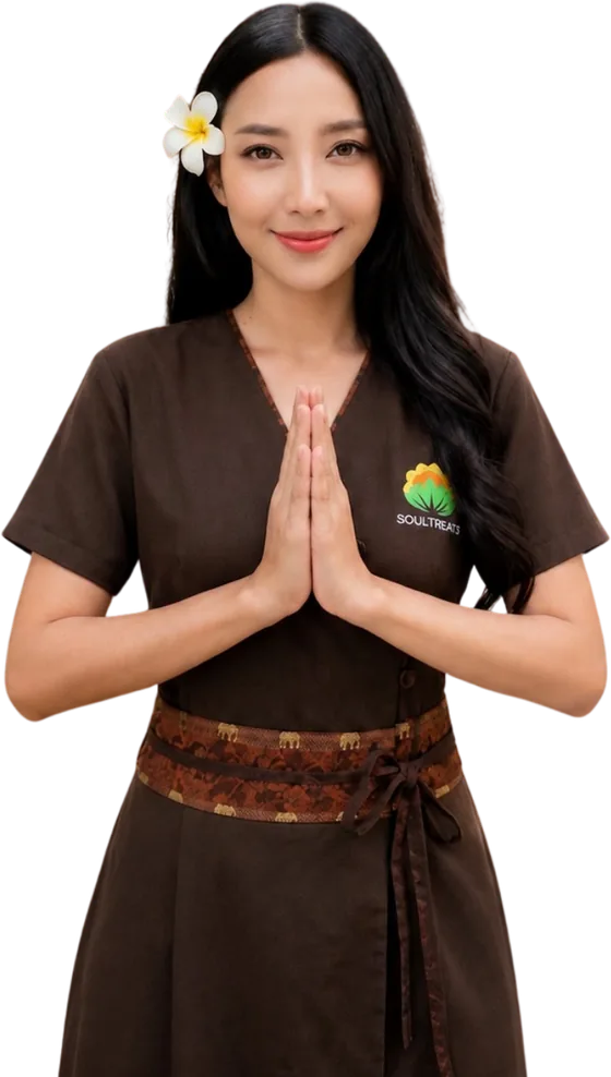 Jenny นักบำบัดของ Soul Treats ในชุดยูนิฟอร์ม